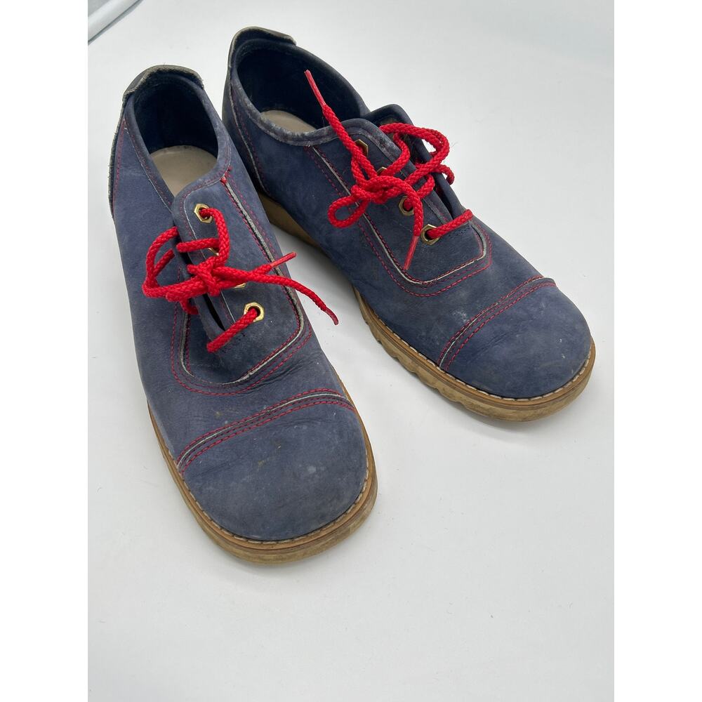 Vintage Spalding Vulcan Sneakers Blue Red Lace Distressed Shoes Size 7-7.5?